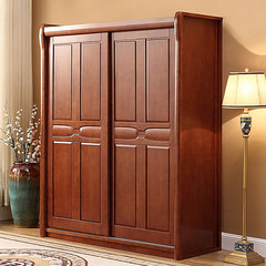 2 solid wood door wardrobe sliding door Chinese simple economic wood furniture 4 rubber wood bedroom closet door Beech color 2 door Assemble