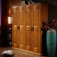 Solid wood wardrobe, Chinese suite, wardrobe, simple rubber oak wardrobe, 3 door, 4 door, 5 door, 6 door furniture closet Beech color (custom made) 4 door Assemble