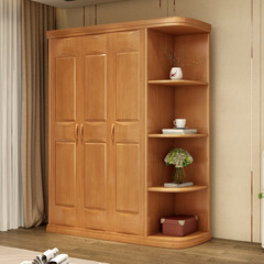 New Chinese style solid wood wardrobe, rubber wood 3456 door combination wooden wardrobe, corner door bedroom wardrobe Walnut [2.1 meters tall] 4 door Assemble