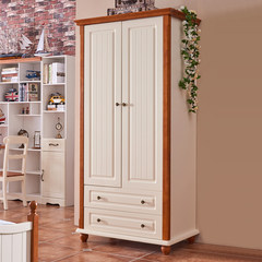 Korean wardrobe, wooden white two door wardrobe, bedroom wardrobe, simple double door cabinet, children's room, wardrobe, solid wood Picture color 2 door Assemble