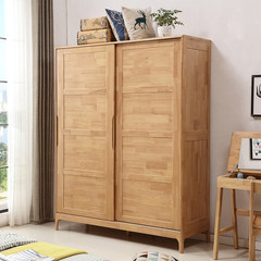 Nordic pure Japanese style solid wood, primary and secondary horizontal log wardrobe, Japanese sliding door wardrobe, double door wardrobe lockers [log color] big two door push pull wardrobe 2 door Assemble