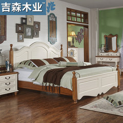 Jisen wood industry pure solid wooden furniture Mediterranean double wooden logs white American bed 1.5 meters 1.8 1500mm*2000mm Picture color, 100% in kind shooting Support structure