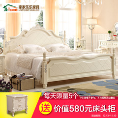 Modern simple European style bed, 1.5 meters white solid wood bed, 1.8 meters double pastoral princess, Korean bed master bedroom furniture 1500mm*2000mm Bed + bedside table *2+ mattress Frame structure