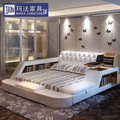 Leather bed tatami bed double bed 1.8 meters leather leather wedding bed bed multifunctional storage bed 1500mm*2000mm Ultimate +3D latex mattress Air pressure structure