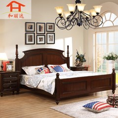 Solid wood bed American furniture toon double 1.5/1.8 meters bedroom marriage bed of Chengdu leisure furniture 1800mm*2000mm Deep walnut Box frame structure