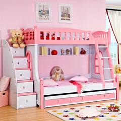 Children bed and bed, girl pink princess bed, solid legs, Mediterranean high-low bed combination bunk bed, mother and child bed 1200mm*1900mm High-low bed + ladder cabinet Only high and low beds