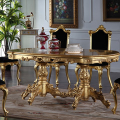 FP European luxury furniture, French Carved big wooden table, baroque palace queen table, gold foil dining table 1.8 meters