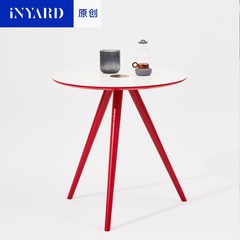 [InYard original] white small family, Nordic simple fashion, solid wood household, two small table, small round table Flour + red red legs (spot)