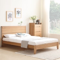 All solid wood bed, Japanese style simple white oak bed, 1.8 m 1.5 double bed, environmental friendly wedding bed, Nordic furniture 1500mm*2000mm White oak bed (a power deck) log color Frame structure