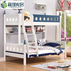 Solid wood child bed, easy to get out of bed, pastoral children bed with guardrail, double bed boy, high and low bed, upper and lower berth 1200mm*2000mm High-low bed + bookshelf More combinations