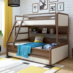 Children's bed, Nordic bed, mother and child bed, bed and down furniture, double bed, high-low bed, mother and child bed, solid combination bedroom 1350mm*1900mm (Walnut) high and low bed More combinations
