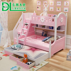 Children's high and low bed girl Princess solid wood double deck mother and child bed, two beds, upper and lower berth with guardrail furniture 1350mm*1900mm White bunk bed More combinations