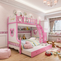 Children bed girl, high and low bed, out of bed with guardrail, solid wood double bed, Princess upper and lower berth combined mother and child bed 1200mm*1900mm Bookshelf + + cabinet bed + Tuochuang ladder More combinations