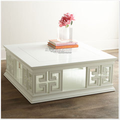 American new classical new Chinese style, solid wood carved double tea table, white modern fashion, coffee table square
