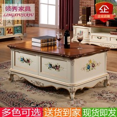 European style American country solid wood retro painted hand made old tea table, four bucket coffee table, white drawer living room, tea table Ready white