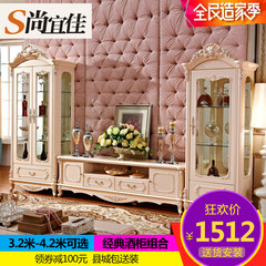 European TV cabinet, combination living room, wine cabinet, natural marble, single and double door wine cabinet, small apartment, living room furniture Assemble 1.8 meters TV cabinet (wooden surface)