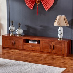 The modern Chinese wooden living room TV cabinet cabinet drawer cabinet combination 2.2 meters of rubber wood Furniture Customization Ready Tea red