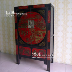 Modern Chinese antique furniture solid wood wardrobe gold gilt two door wardrobe bedroom painted storage cabinet 110X52X184 2 door Ready