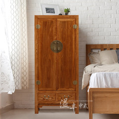 The new Chinese modern solid wood wardrobe simple old elm Zen locker storage antique bedroom closet bookcase Specification: 85*45*190 high 2 door Ready