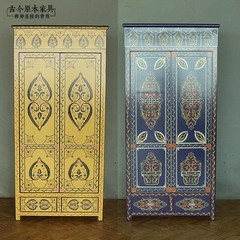 Southeast Asia style hand-painted hand-painted old wooden wardrobe, ancient and modern log furniture CB335-1 Morocco painted wardrobe