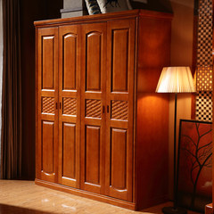 Solid wood wardrobe, Chinese solid wood wardrobe, rubber wood pair door open top assembly modern 23456 door wardrobe Begonia color 4 door Assemble