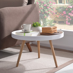 Nordic living room round tea table, modern simple side table, Japanese creative round coffee table, small round white oak tea table Assemble Combination (one big, one small)
