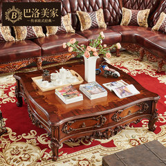 European style solid wood big tea table, 1.4 meter villa living room combination, large length of several wood carving tea table, TV cabinet combination Ready 1.4 meter square tea table