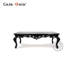 GAIA luxury custom European Black Retro solid wooden tea table carving process living room long tea table