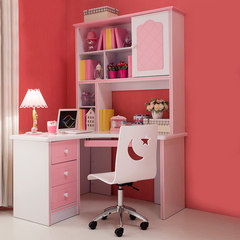 Children Corner desk, pink bookshelf combination, pastoral desk, home computer desk, desk, learning table, girl Rectangular desk (excluding chair)