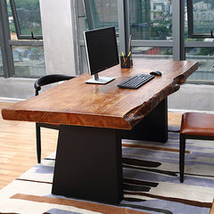 美式铁艺实木电脑桌台式家用现代简约老板桌双人写字办公桌书桌子 200*80*75厚度8cm