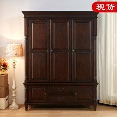 European style solid oak wardrobe, American country solid wood three door wardrobe, retro Rome column cloakroom