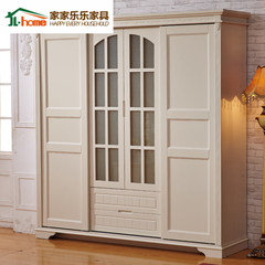 Korean garden wardrobe, solid wood door wardrobe, 4 door push and pull door, simple white wardrobe, 2 meter wardrobe Ivory white B 4 door Assemble
