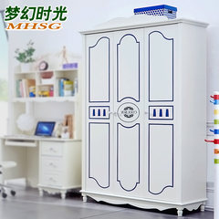 Korean pastoral wardrobe, children's simple two or three door wardrobe, white solid wood lockers, simple bedroom furniture Wardrobe 3 door Assemble