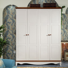 Mediterranean solid wood wardrobe, integral wooden board, four doors, simple American Pastoral cabinet, bedroom furniture Picture color 4 door Assemble