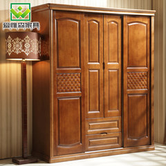 Solid wood wardrobe door sliding door four door wood door plate overall wardrobe, modern minimalist shipping Beech colored A 4 door Assemble