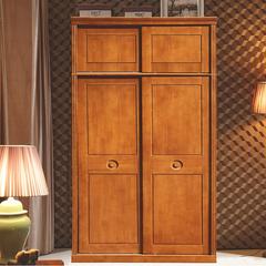 Modern simple new Chinese style solid wood two door wardrobe, rubber wood sliding door and top assembly 2 wooden wardrobe Begonia color [2.1 meters tall] 2 door Assemble