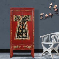 The new Chinese style furniture painting hand-painted wood furniture cabinets overall wardrobe Manchu Style Dress New Classical Furniture Customization A 2 door Ready