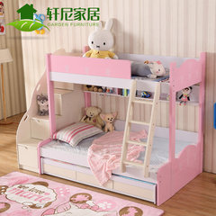 Multi function children bed upper and lower double bed girl high and low bed combined mother child bed with guardrail 1200mm*1900mm On the bed + ladder cabinet + three pumping Tuochuang More combinations