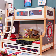 Honesty 3D printing, Nordic high and low bed castle out of bed, boys and girls bed, solid wood double bed bed for children 1200mm*1900mm High-low bed + ladder cabinet More combinations