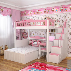 Baby girl on the bed bunk bed with solid wood wardrobe desk combined bed multifunctional bed boy bed under the table 1350mm*1900mm Go to bed + stair cabinet More combinations