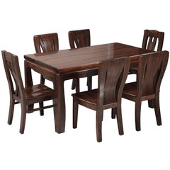All solid wood rectangular table, walnut table, table 1.6 meters solid wood dining table One table, six chairs; &lt; 1.6*0.9*0.8&gt;