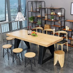 American desk and chair combination rectangular desk, modern simple small family, solid wood negotiation table, 6 people Restaurant 180*80*75 (log five cm)
