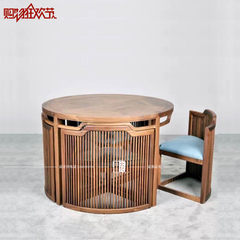 The old elm black walnut wood round tea tables and chairs small table with combination of new Chinese furniture manufacturers selling Black walnut table four chairs table diameter 110 A table with four chairs Frame structure
