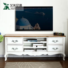 Amy Neo furniture Vintage Retro TV cabinet, two color fashion living room, French Antique EF1-04-102 Ready White + honey