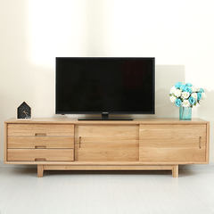 Nordic small apartment, pure solid wood TV cabinet, modern Japanese living room TV cabinet, 1.8M white oak cabinet Ready Log color (1500mm*400*550)