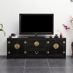 Modern Chinese wood TV cabinet black paint large-sized apartment living room bedroom storage cabinet Mini TV cabinet audio-visual elm Ready 170*40*61