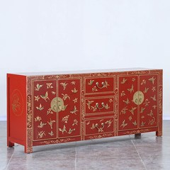 The new Chinese elm hand-painted antique wood TV cabinet cabinet decoration living room audio-visual cabinet can be customized a variety of patterns Ready 172*40*75 (red)