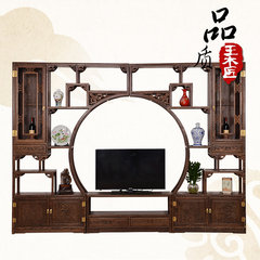 Chicken wing wooden TV cabinet, combination TV cabinet, background wall, solid wood mahogany, Chinese bookshelf combination lengthened 3 meters