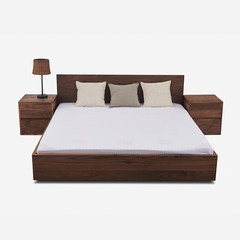 The original wood double bed retro minimalist black walnut bed tatami bed flat back in bed 1500mm*2000mm Black walnut Frame structure