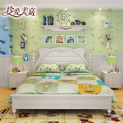 Solid wood bed, children's bed, Korean garden bed, storage 1.2 meters bed, 1.5 meters boy, girl bed, bedroom suite combination 1500mm*2000mm Single bed + bedside cabinet *1 Box frame structure